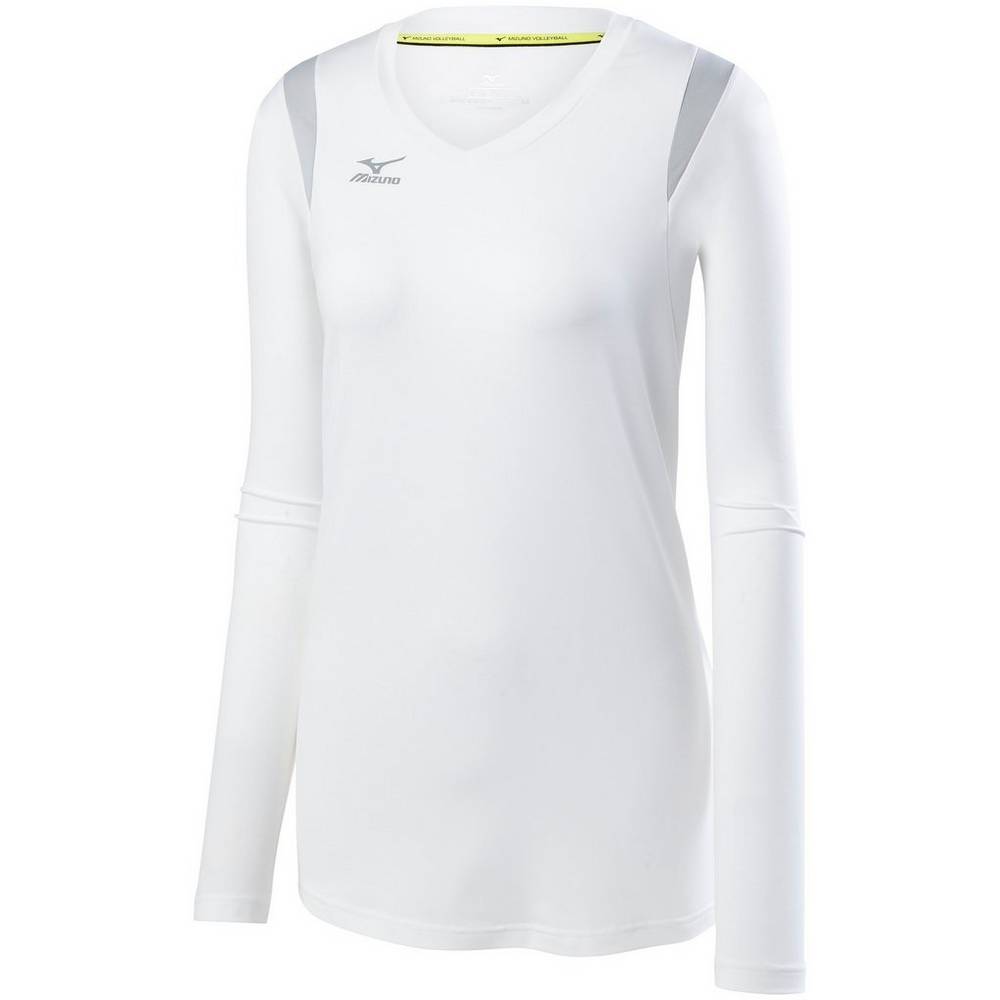 Womens Mizuno Balboa 5.0 Long Sleeve Volleyball Jersey White/Silver Philippines (BDLRCI312)